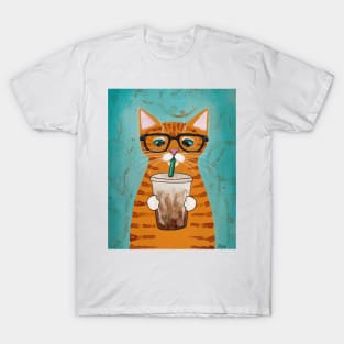 Ginger Tabby With Iced Coffee T-Shirt